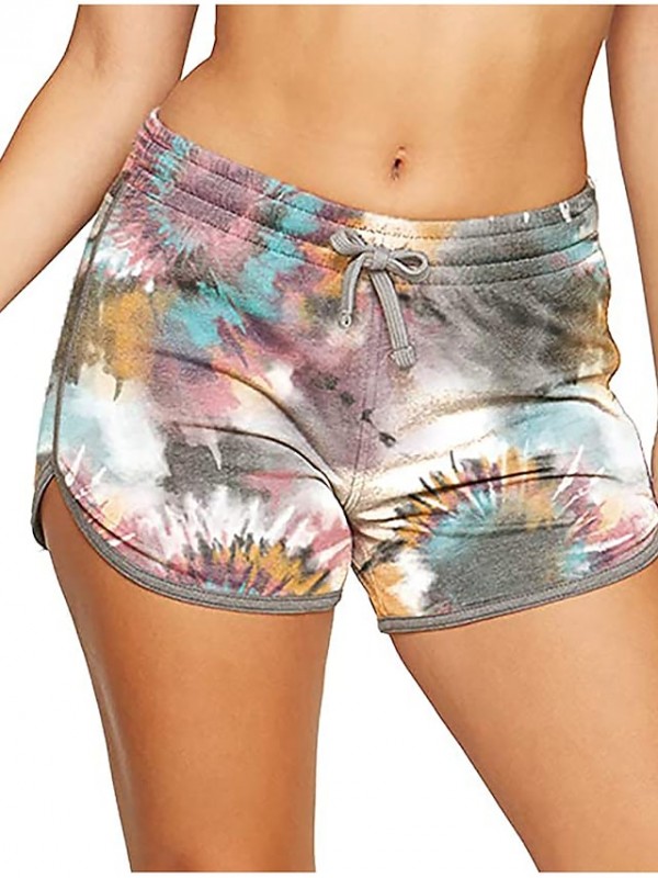 Women's Casual / Sporty Athleisure Shorts Elastic Drawstring Design Print Short Pants Casual Weekend Micro-elastic Flower / Floral Tie Dye Cotton Blend Comfort Mid Waist Gray Pink Light Green Army #9014068