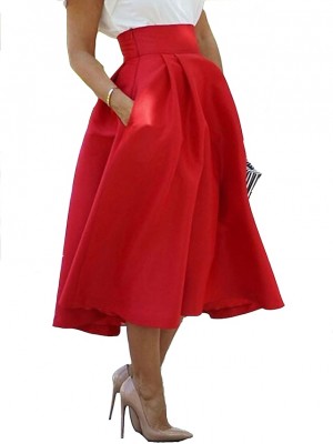 Women's Chic & Modern Elegant Swing Knee Length Skirts Party / Evening Office / Career Solid Colored Pleated High Waist Black Red S M L #7454022