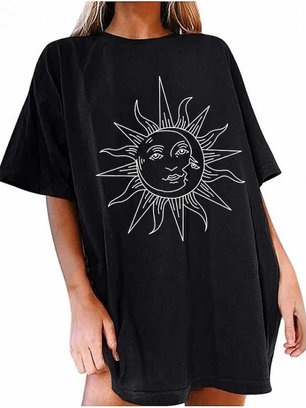 tops oversized t-shirts women's sun moon series short sleeve blouse sports sleep tops teenager girls summer crew neck tunic vintage unisex sweatshirt women summer sports shirt tee beach blouses #8608050