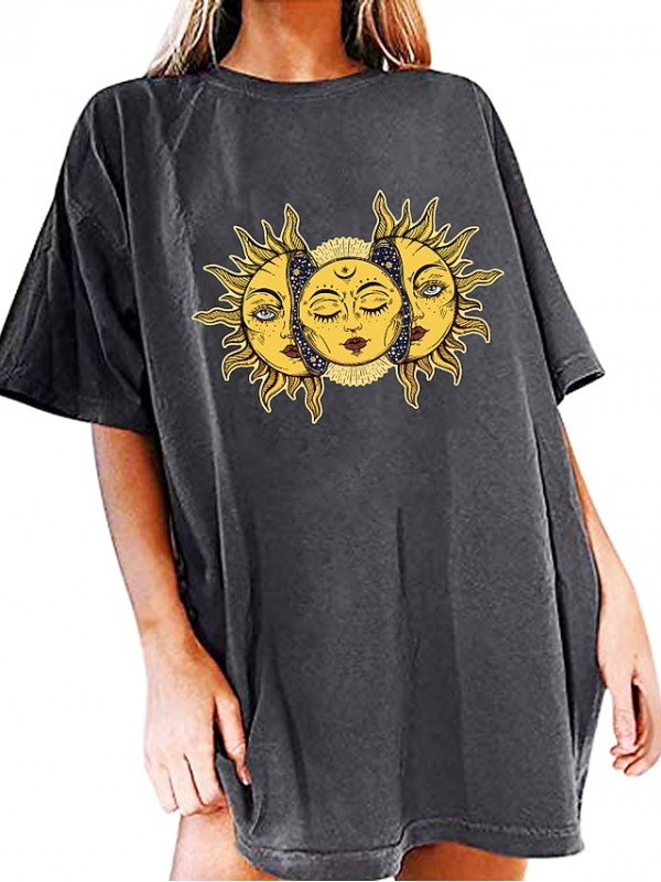 tops oversized t-shirts women's sun moon series short sleeve blouse sports sleep tops teenager girls summer crew neck tunic vintage unisex sweatshirt women summer sports shirt tee beach blouses #8608050