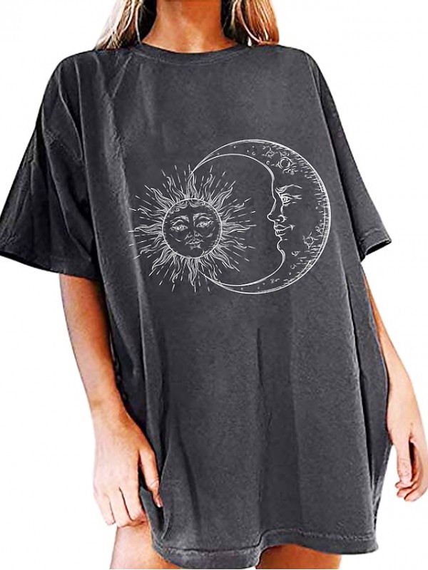 tops oversized t-shirts women's sun moon series short sleeve blouse sports sleep tops teenager girls summer crew neck tunic vintage unisex sweatshirt women summer sports shirt tee beach blouses #8608050