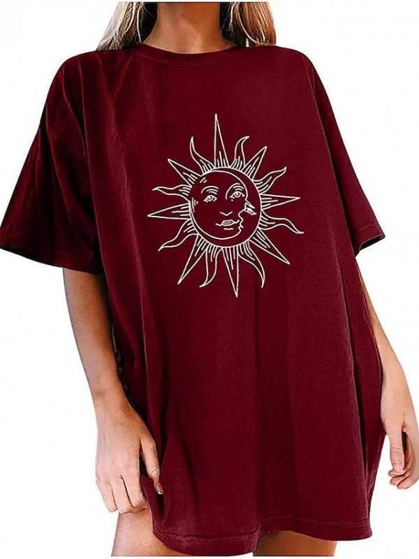 tops oversized t-shirts women's sun moon series short sleeve blouse sports sleep tops teenager girls summer crew neck tunic vintage unisex sweatshirt women summer sports shirt tee beach blouses #8608050