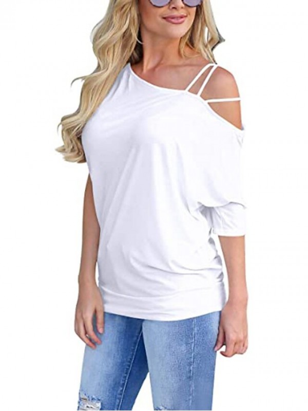 Women's T shirt Plain Cold Shoulder One Shoulder Basic Tops Green Blue White #8997673