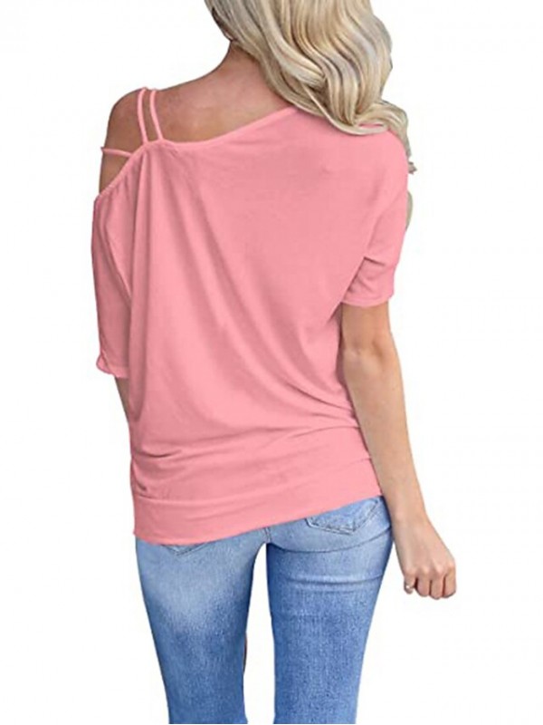 Women's T shirt Plain Cold Shoulder One Shoulder Basic Tops Green Blue White #8997673