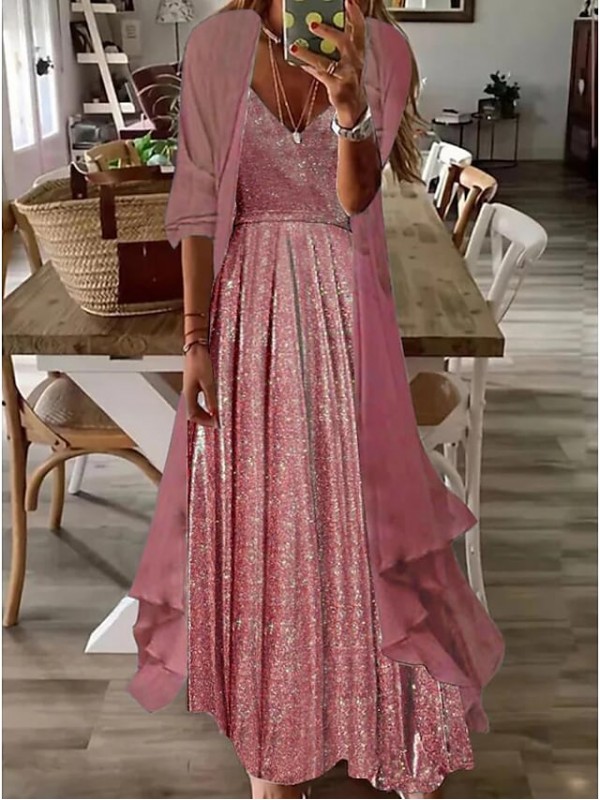 Women's Swing Dress Maxi long Dress Light Blue Violets Red Half Sleeve Color Gradient Print Spring Summer V Neck Elegant Casual 2022 S M L XL XXL XXXL #9030740