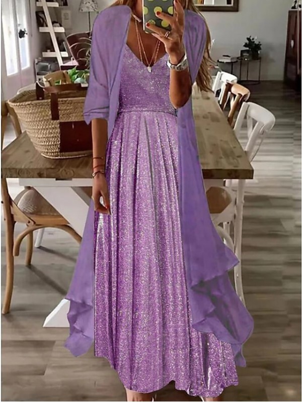 Women's Swing Dress Maxi long Dress Light Blue Violets Red Half Sleeve Color Gradient Print Spring Summer V Neck Elegant Casual 2022 S M L XL XXL XXXL #9030740