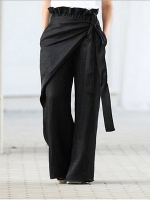 Women's Basic Wide Leg Pants Solid Colored Mid Waist Loose Black S M L XL XXL #8026141