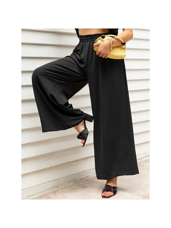 Women's Fashion Culottes Wide Leg Chinos Wide Leg Side Pockets Elastic Waist Ankle-Length Pants Casual Weekend Micro-elastic Plain Comfort Mid Waist Green Blue White Black Gray S M L XL XXL #9027632