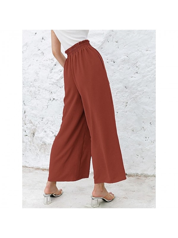 Women's Fashion Culottes Wide Leg Chinos Wide Leg Side Pockets Elastic Waist Ankle-Length Pants Casual Weekend Micro-elastic Plain Comfort Mid Waist Green Blue White Black Gray S M L XL XXL #9027632