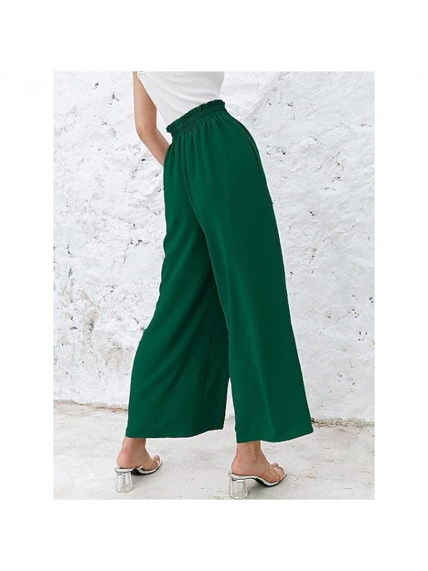 Women's Fashion Culottes Wide Leg Chinos Wide Leg Side Pockets Elastic Waist Ankle-Length Pants Casual Weekend Micro-elastic Plain Comfort Mid Waist Green Blue White Black Gray S M L XL XXL #9027632