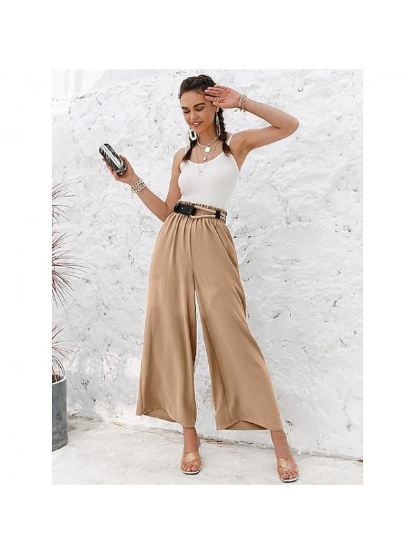 Women's Fashion Culottes Wide Leg Chinos Wide Leg Side Pockets Elastic Waist Ankle-Length Pants Casual Weekend Micro-elastic Plain Comfort Mid Waist Green Blue White Black Gray S M L XL XXL #9027632