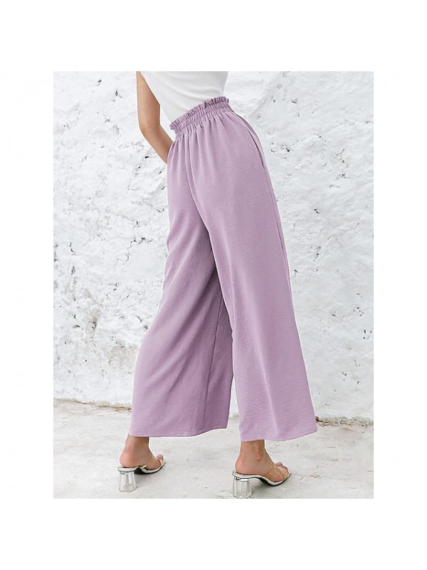 Women's Fashion Culottes Wide Leg Chinos Wide Leg Side Pockets Elastic Waist Ankle-Length Pants Casual Weekend Micro-elastic Plain Comfort Mid Waist Green Blue White Black Gray S M L XL XXL #9027632