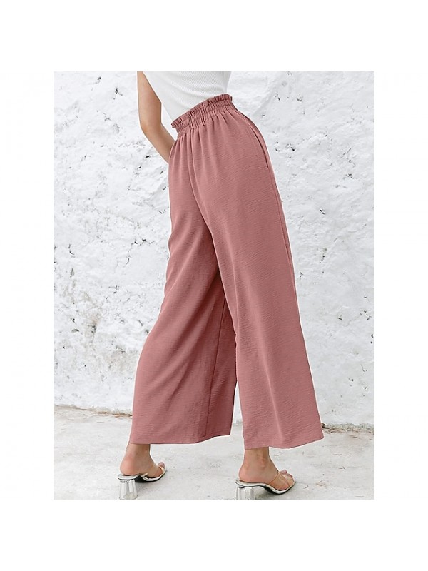 Women's Fashion Culottes Wide Leg Chinos Wide Leg Side Pockets Elastic Waist Ankle-Length Pants Casual Weekend Micro-elastic Plain Comfort Mid Waist Green Blue White Black Gray S M L XL XXL #9027632