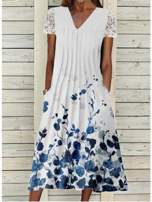 Women's A Line Dress Knee Length Dress White Sleeveless Floral Lace up Print Spring Summer V Neck Work Casual 2022 S M L XL XXL #9022045